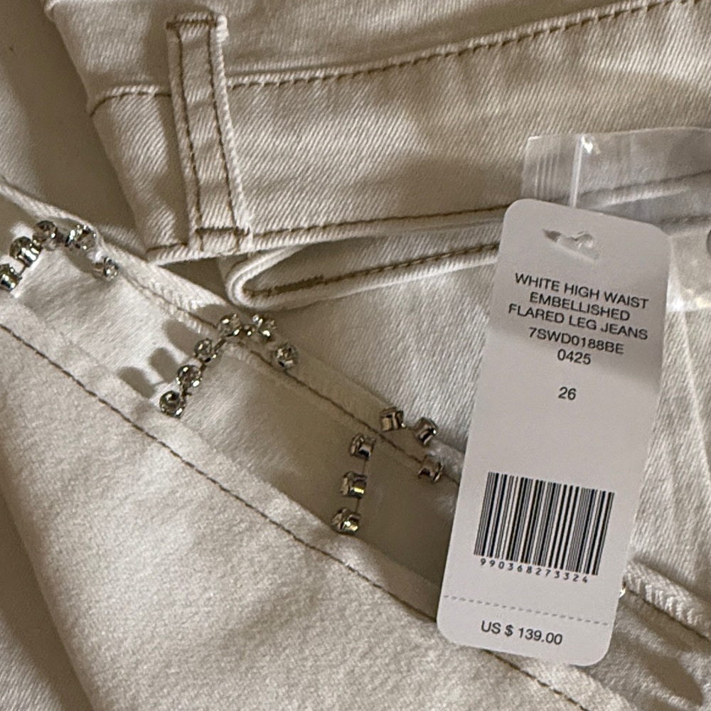 Bebe new with tags Embellished High Waist Flared Leg Jeans - Cream white silver